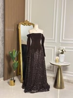 6794 - فستان سهرة فاخر مخملي بني