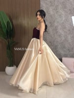 6787 - فستان كلاسيكي ملكي بتصميم ثنائي اللون