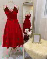 فستان ميدي احمر مع فرو 3036