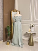 6806 -فستان فانوس بليسيه بلون أخضر نعناعي هادئ