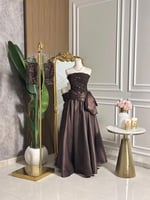 6841-فستان سهرة بني شوكولاتة بقصة كورسيه وتنورة وا...