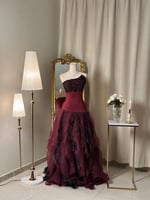 6416- فستان ملكي بتصميم منفوش ولون برغندي