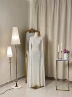 6286 ~ فستان سكري أنيق بأكمام منسدلة وتطريز لؤلؤي...