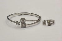 سوارة مع خاتم مرصعة بالزركون-فضي