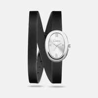 ساعة نسائية جلد سير أسود إطار فضي