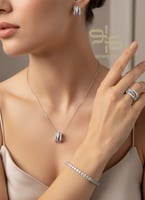 طقم سواروفسكي 4 قطع - فضي, ذهبي - مستوحى