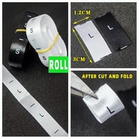 شريط ليبل مقاسات حروف وارقام لاظهار مقاس الملابس