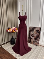 فستان سهرة برغندي كورسيه أنثوي