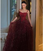 فستان سهرة عنابي مطرز 2026 | Cutecci