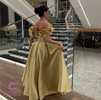 فستان سهرة ليموني اوف شولدر زهور بارزة