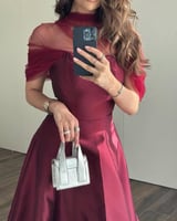 فستان عنابي ميكادو كلوش على تول راقي | Cutecci