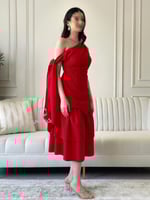 فستان العيد احمر ون شولدر انيق | Cutecci