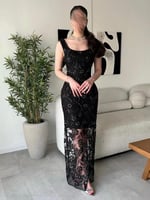 فستان سهرة أسود قماش مشجر راقي