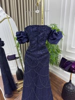 فستان سهرة كحلي ملكي مرصع | Cutecci