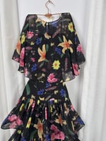 فستان سهرة كحلي بطبقات ورود