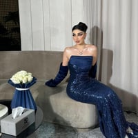 فستان سهره ترتر كحلي مع أكمام تفته