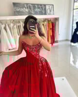 فستان سهرة احمر تطريز راااقي | Cutecci