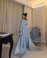 فستان سهرة سماوي تب بتفاصيل ناعمة | Cutecci