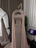 فستان سهرة كلفة تطريز خرز علي وشاح شفون