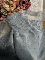 فستان سهرة ميكادو أزرق بتطريز لؤلؤ فاخر