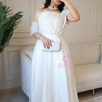 فستان سهرة سكري أوف شولدر شيفون فاخر