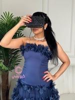 فستان سهرة كحلي باربي مزين بالورود بالكامل