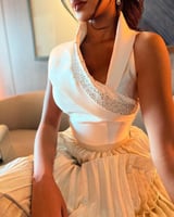 فستان سهرة أبيض ميكادو لمعة فخم