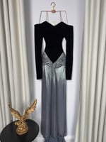 فستان سهرة أسود مخمل بلمعة فضية فاخرة