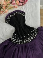 فستان سهرة أسود موف مرصع كريستال فاخر
