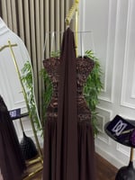 فستان مناسبات بني ملكي بلمعة جذابة | Cutecci