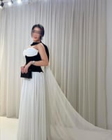 فستان سهرة جنزابيتي أبيض وأسود من CUTECCI