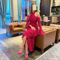 فستان سهرة فوشي شيفون بأكمام كشكش