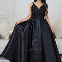 فستان سهرة أسود منفوش مطرز ترتر فاخر