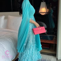 فستان سهرة تركوازي مطرز بريش فاخر