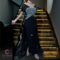 فستان سهرة أسود مطرز شك فخم