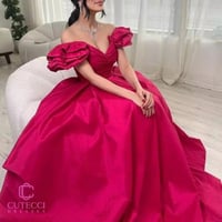 فستان سهرة فوشي شانتون منفوش