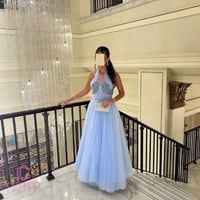 فستان سهرة سماوي تل مبطن تفته – تصميم فاخر وأنيق ل...