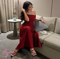 فستان احمر ميدي ناعم اوف شولدر