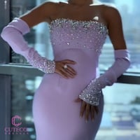 فستان سهرة موف أنيق بتطريز فاخر