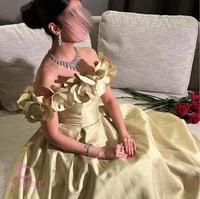 فستان سهرة ليموني اوف شولدر زهور بارزة