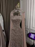 فستان سهرة كلفة تطريز خرز علي وشاح شفون