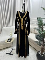 فستان اسود مخمل طويل قطيفة تطريز ترتر