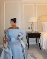 فستان سهرة سماوي تب بتفاصيل ناعمة | Cutecci