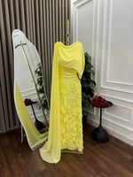 فستان سهرة ليموني ملكي مزين بالزهور