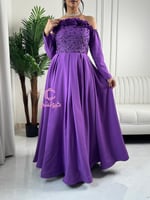 فستان موف ملكي مزين بورود وتطريز | Cutecci