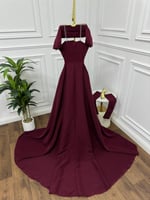 فستان سهرة باربي خمري بتطريز أنيق من CUTECCI