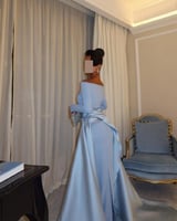 فستان سهرة سماوي تب بتفاصيل ناعمة | Cutecci