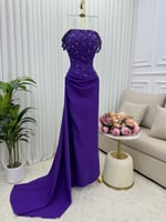 فستان سهرة موف صدر مطرز | Cutecci