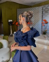 فستان كحلي طويل ميكادو صدر نافش