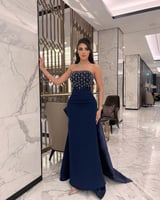 فستان كحلي ستان تب صدر مطرز من كيوتشي